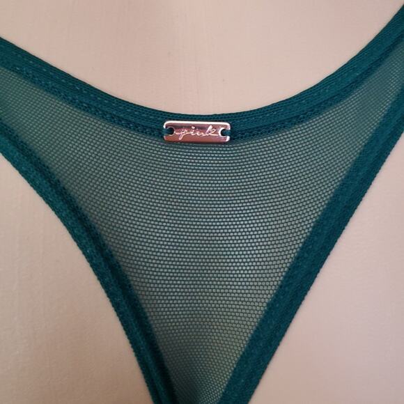 VICTORIA'S SECRET * PINK * Thong String Panty SHINY GREEN VELVET Small NWT - Picture 6 of 9